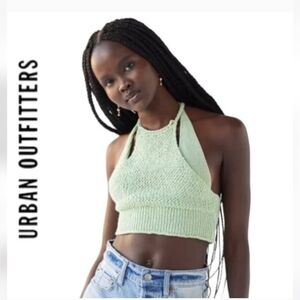 Urban Outfitter Camilla Layered Knit Halter Top Mint Green Cropped Lined MED NWT